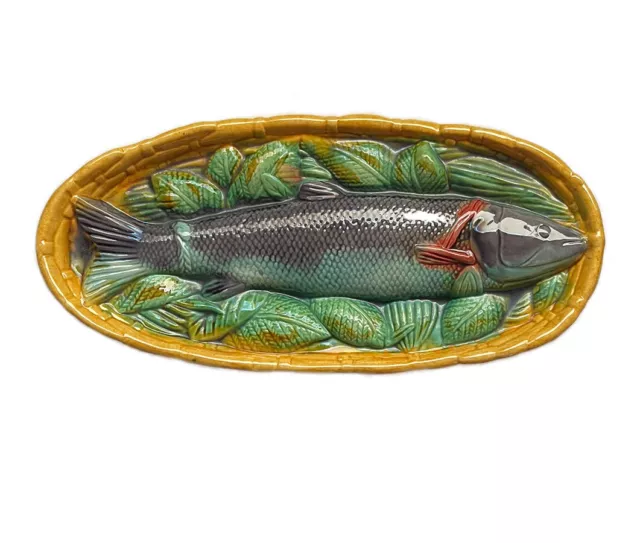 Vintage Minton? Majolica Trompe L’Oeil Fish Tray Platter-Rare Wall Plaque Trout?