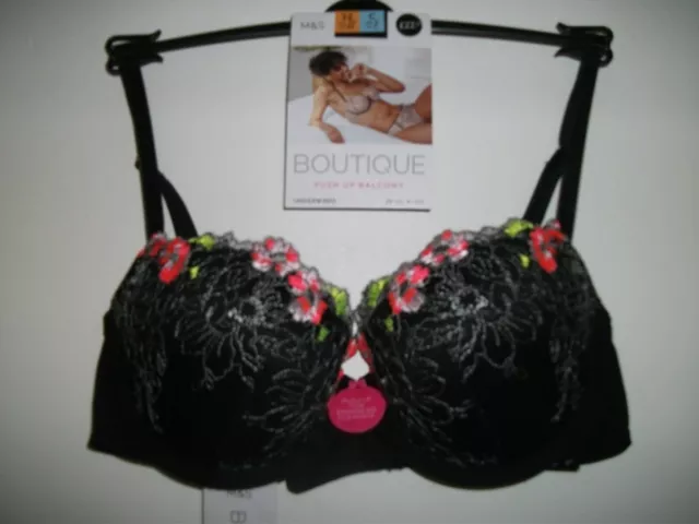BEAU BRA Black Lace Bra Size 32C Cup underwired BNWT pink bow NEW