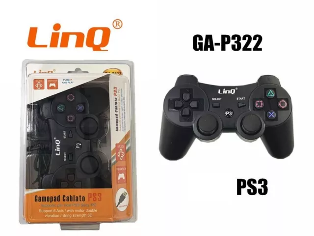 Joypad Controller Joystick Gamepad Con Filo Compatibile Sony PS3 Linq Ga-p322