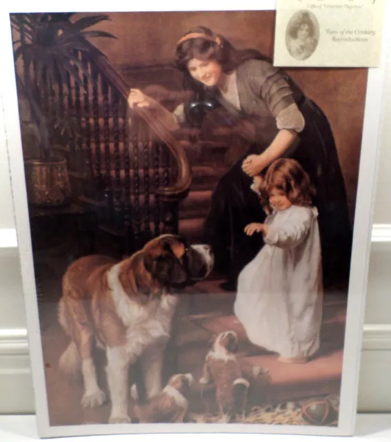 Victorian Lithograph Print Picture You Be Good Mother Child And Puppy Dogs 12X16