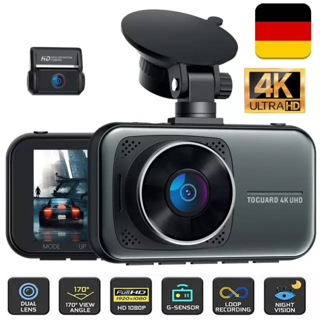 TOGUARD 4K+1080P Dashcam Vorne und Hinten Autokamera Videorecorder Parkmonitor