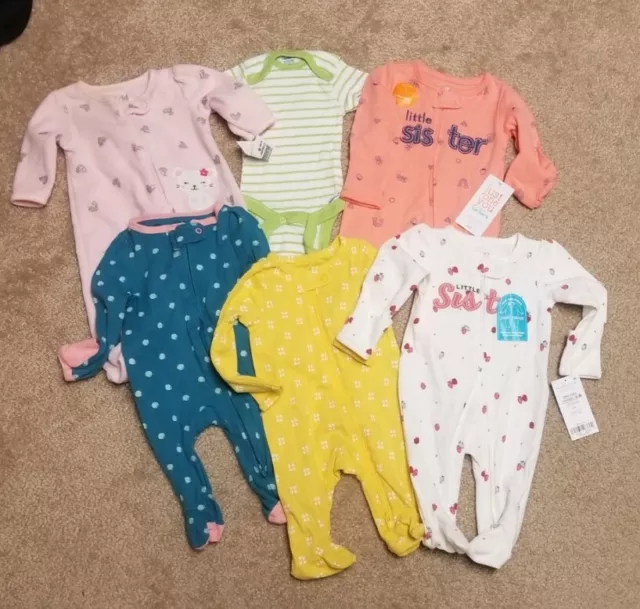 CARTERS CAT & JACK GERBER Outfit Baby Girl Onsie Sleeper 6 Piece Set/Lot NEWBORN