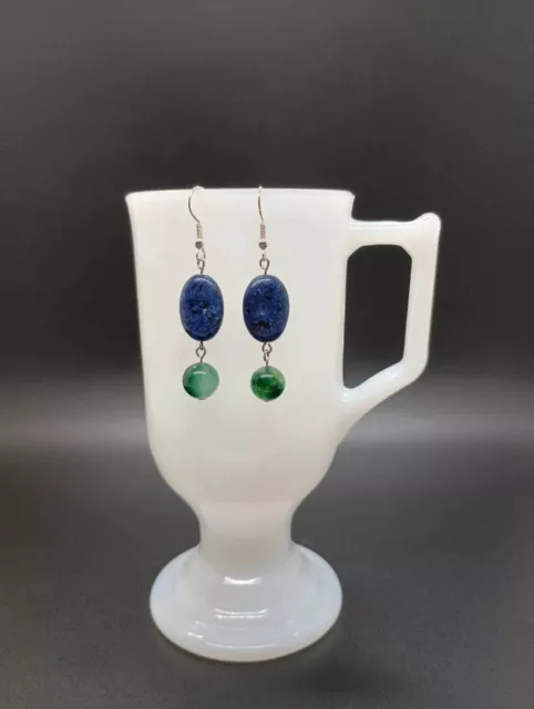 Handmade Natural Lapis And Jade Drop Dangle Earrings Jewelry Trendy