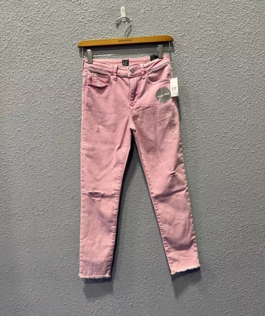 Gap Stretch High Rise Ankle Jegging Girls Size 14 Pink Distressed Jean