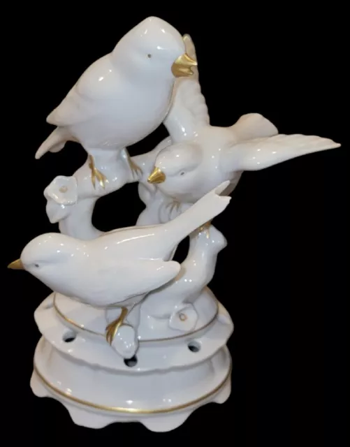 Bavaria Gerold Porzellan Three White Birds Figurine With Gold Trim