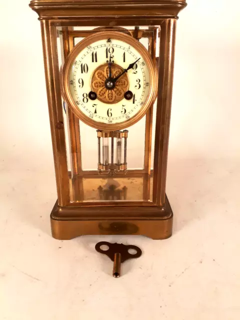 Antique French Crystal Regulator Clock, Run and Strikes, 9" Tall