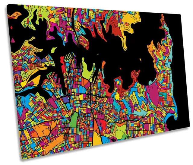 Sydney City Modern Map Picture SINGLE CANVAS WALL ART Print Multi-Coloured