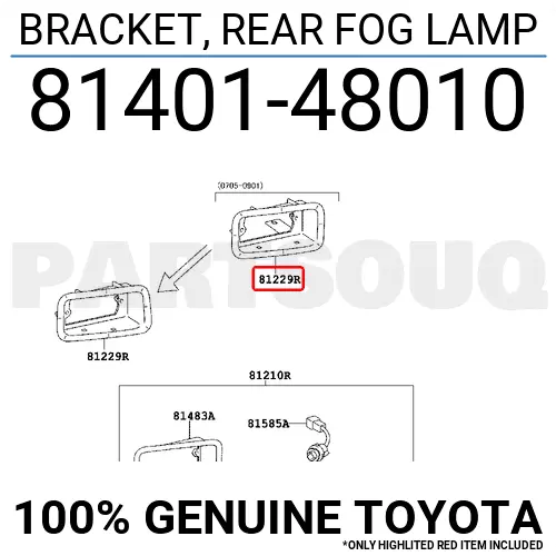 8140148010 Genuine Toyota BRACKET, REAR FOG LAMP 81401-48010 OEM