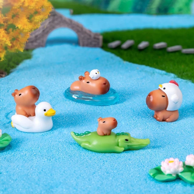 Mini Figurines de capybara en résine, ornement de table d'animaux miniatures, décoration artisanale d'extérieur pour accessoires de jardin