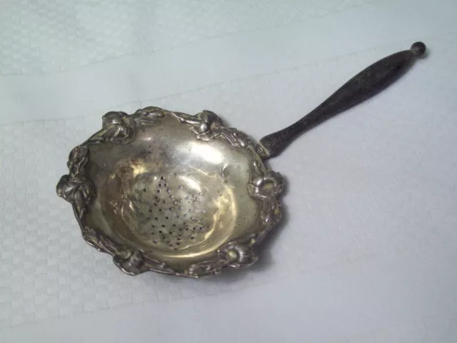 Antique Silver Tea Strainer Art Nouveau Floral Ornate Vg Rare 1890s 1900s