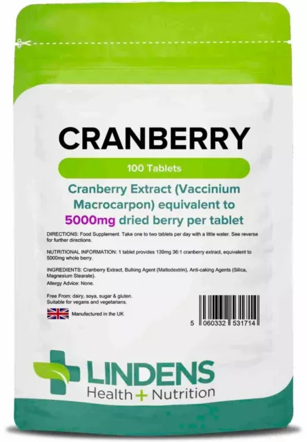 **Lindens Cranberry JUICE 5000mg Tablets (100) Cystitis URINARY Health