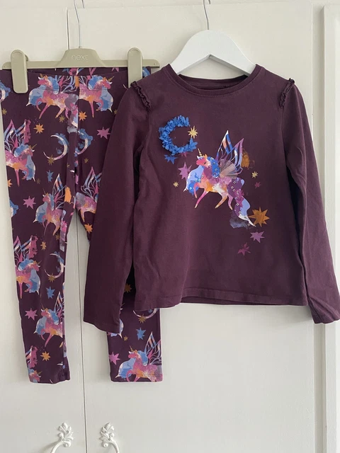 Girls NEXT 5-6 Years Leggings and Top Outfit Bundle Purple Unicorn Stars GC