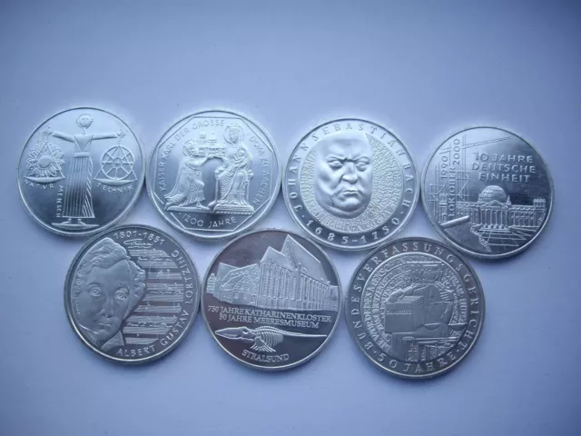 BRD 7 x 10 DM Silber -  Gedenkmünzen 2000 und 2001 komplett