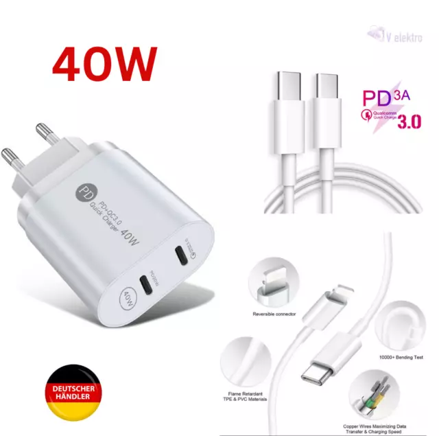 40W Schnellladegerät Netzteil Power USB-C Adapter Dual für Samsung iPhone 15 14✅