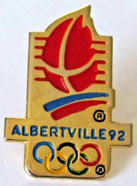 Pin's Albertville 92 – Ville Olympique – JO Hiver – Signé Cojo 1988 – Doré