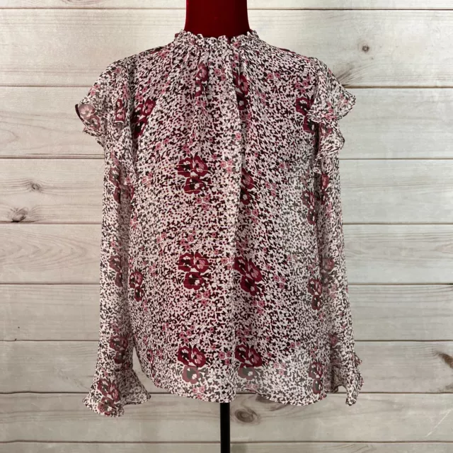 Shoshanna Womens Blouse Top Sz M Ditsy Floral Puff Sleeve Ruffled Silk Bohemian