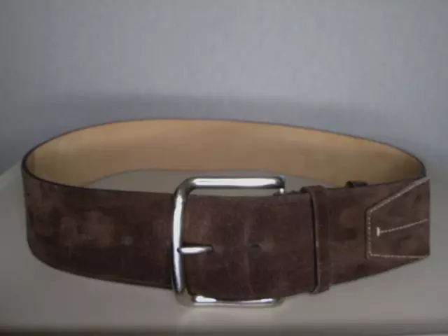 Prada Brown Suede 2.25" Belt with Large Silver Buckle Sz 32