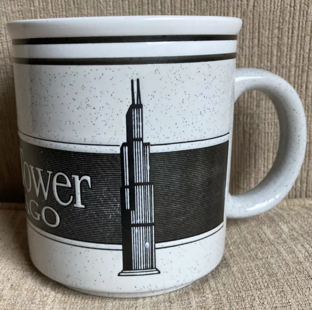 Vintage Chicago Sears Tower Coffee Mug Travel Tourist Souvenir Speckled Cup EUC!