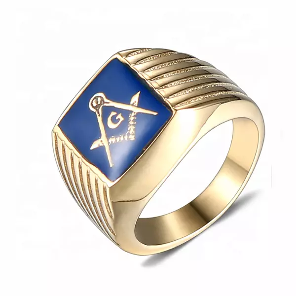 Masonic Ring Freemason Accepted Men Stainless Blue Gold G Square Compass Eye US 3