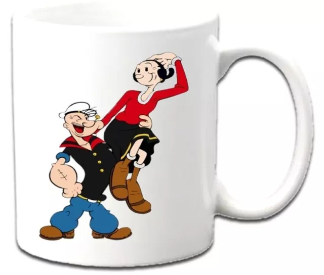 POPEYE & OLIVE OYL Personalised White Tea/Coffee Mugs ~ Any Age Name Message Etc