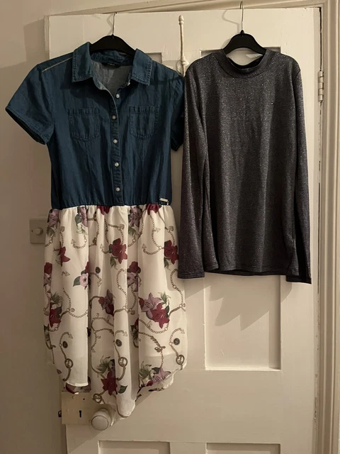 GIRLS Bundle:GUESS DRESS (age14) Denim top Floral Skirt & Tommy Hilfiger Top