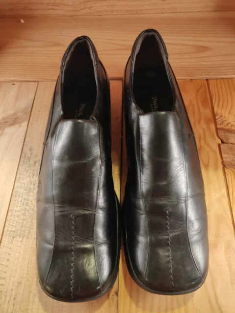 PAUL GREEN Black Leather Loafers Slip On Women's Shoe Size 7.5 Square Toe