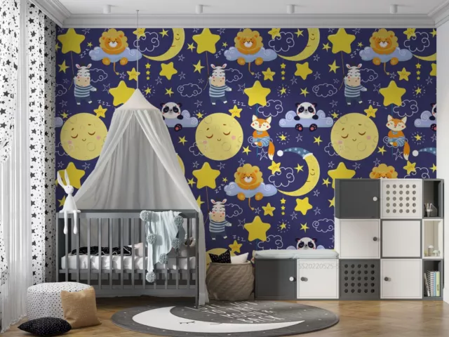 3D Cartoon Moon Stars Panda Kids Wallpaper Wall Murals Removable Wallpaper