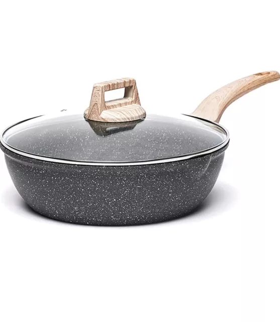 CAROTE Saute Pan with Lid, Non Stick Induction deep Frying pan with Lid for All