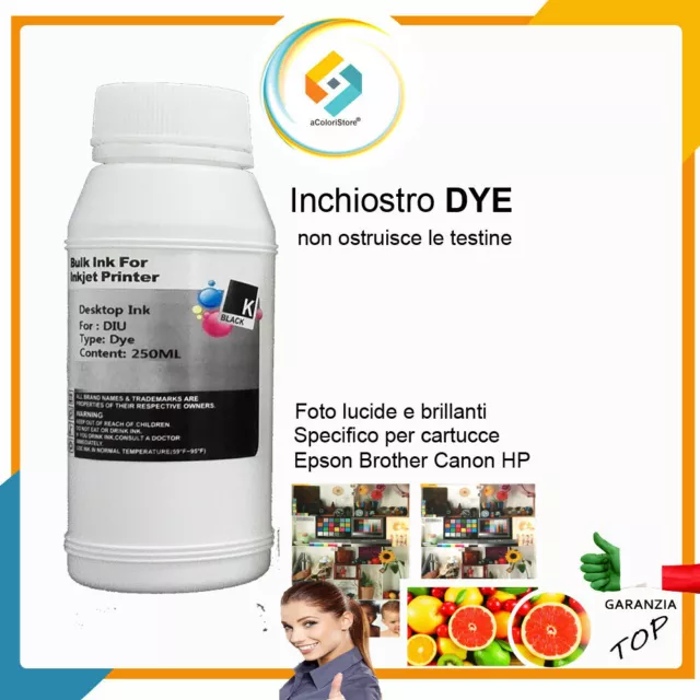 Ricarica inchiostro HP Epson Canon Brother kit per cartucce stampante 250ml BK