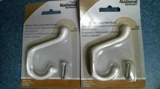 National Hardware N266-049 Heavy Duty Coat/Hat Hook, White, Lot of 2, FS