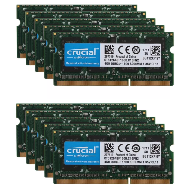 Crucial 4 Go PC3L 12800S 2RX8 DDR3L 1600 MHz Mémoire Ordinateur RAM SO-DIMM Lot