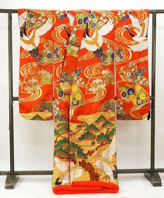 Japanese Kimono Uchikake Luxurious Wedding Pure Silk Oriental paper fan japan 3
