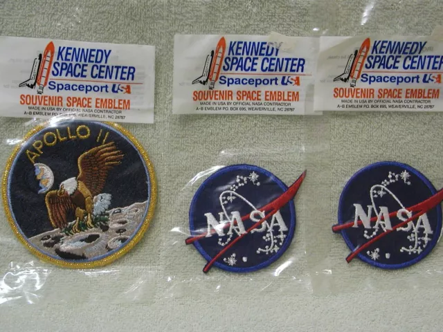 3 Vintage Kennedy Space Center Apollo 11 and NASA Souvenir Patch Emblems