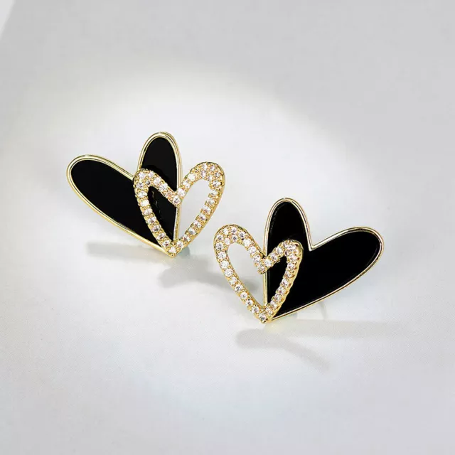 Simple Sweet Cool Black Love Earrings Heart Temperament Earrings For Women GirFE