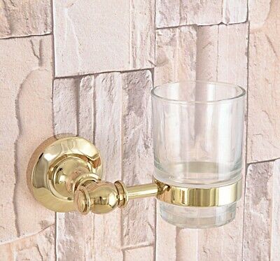 Gold Color Brass Toothbrush Holder with Glass Cup Bathroom Accessory Wall Mount