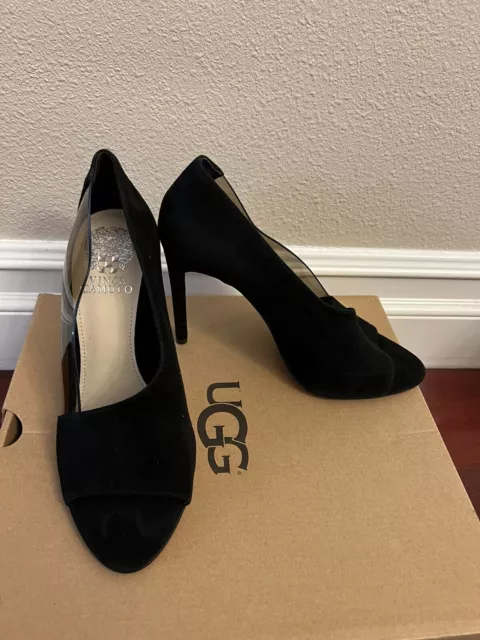 Vince Camuto Black Suede Open Toe Heels Pumps Size 8