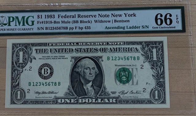 us currency fancy serial numbers FR# 1918-BM MULE (BB) BLOCK WITHROW / BENTSEN