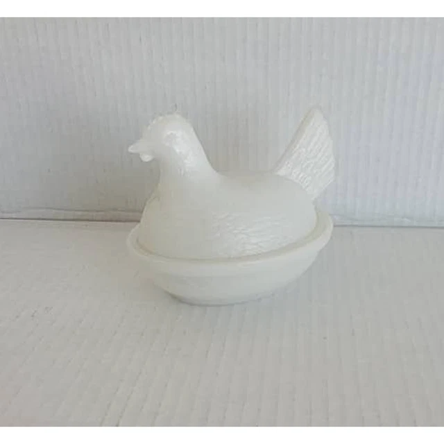 Vintage White Opaline Glass Portieux Chicken In a Basket