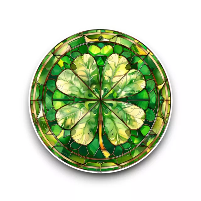 LARGE Four Leaf Clover Stained Glass Window Design Opaque Vinyl Sticker Decal