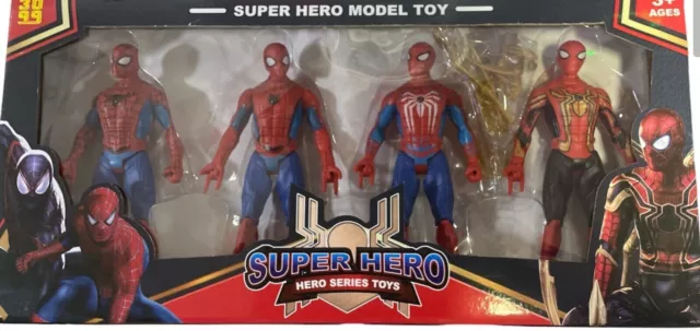 Spiderman Hero Action Figure Model Toy Set With Light 4 Pcs Spider man Play Set