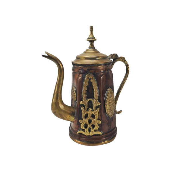 Vintage Morocco Copper & Brass 11" Tea Pot Turkish Mixed Metal Decorative