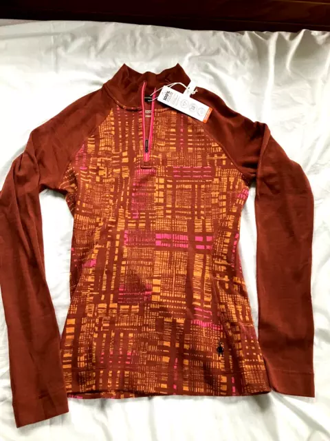 SmartWool Thermal Base Layer 1/4 Zip Pullover Pecan Brown Digi Plaid Medium NWT