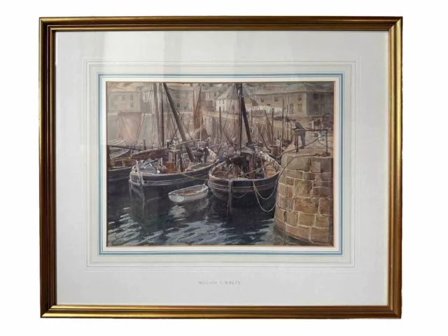 William Wigley Original Aquarell Cornish Harbour Szene