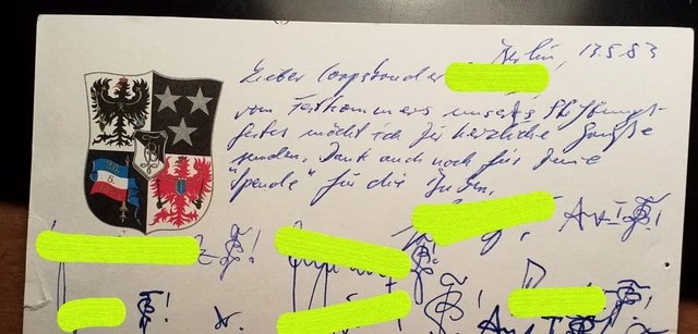 Corps Borussia Berlin - 1983 Stiftungsfest - Wappen - Karte / Studentika
