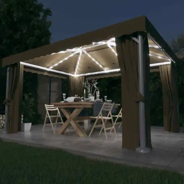 Pavillon mit Vorhängen & LED-Lichterkette Garten Pavilon Designer Gartenzelt So