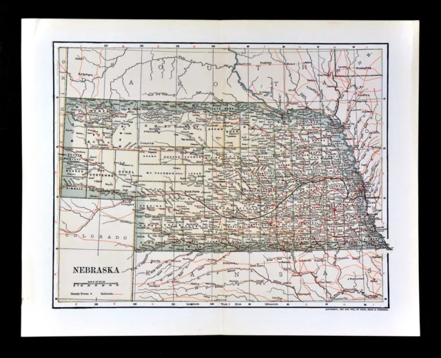 1903 Dodd Mead Map - Nebraska - Omaha Falls City Columbus Kearney North Platte