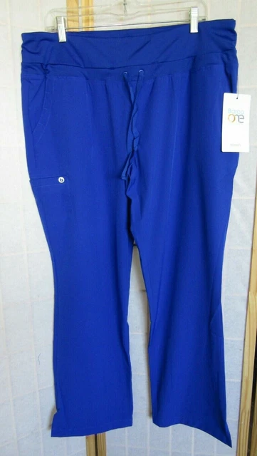 NWT Barco One Gardena 5PKT Yoga Knit Waistband Cobalt Blue Women Scrub Pant XL