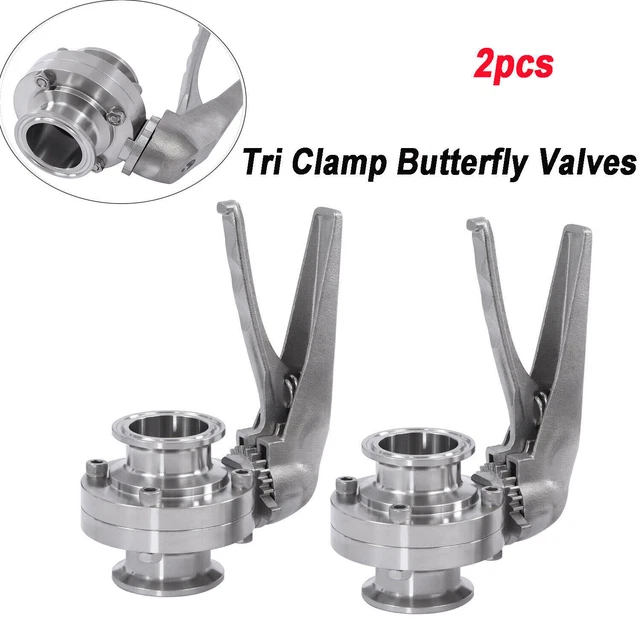 2pcs/2-set 304 Stainless Steel Tri Clamp Butterfly Valves 1.6MPA 2inch Tube OD