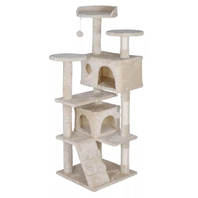 55" Cat Tree Play Tower Scratcher Beige Condo Post Bed  Furniture Kitten House