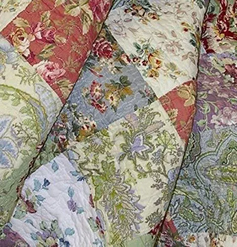 Beautiful Chic Cottage Pink Rose Red Lilac Purple Green Blue Shabby Quilt Set